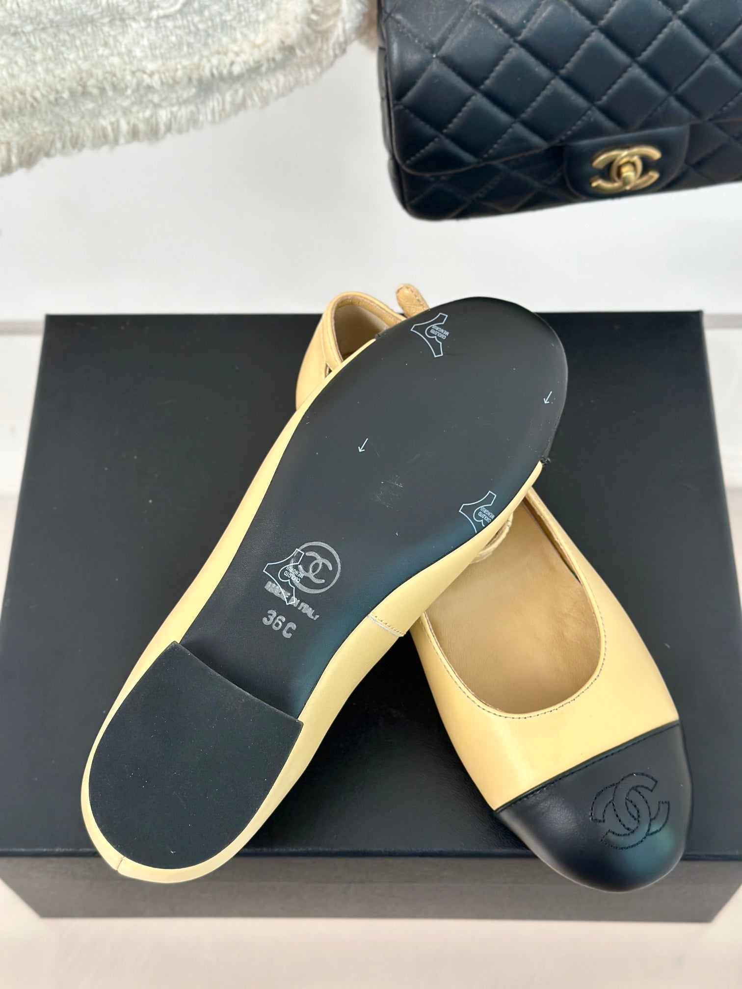 CC Mary Jane Beige Yellow Round Nose Lambskin