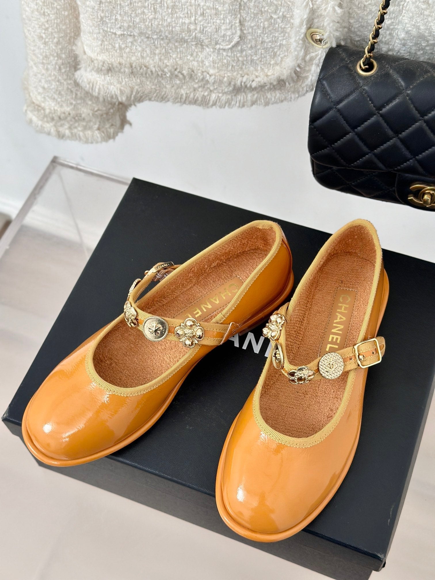 CC Mary Jane Glossy Orange Brown Cowhide And Lambskin