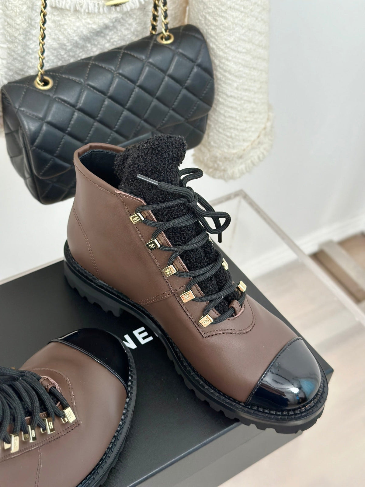 Chanel 2026 Lace-Up Combat Boots Leather Wool 188626