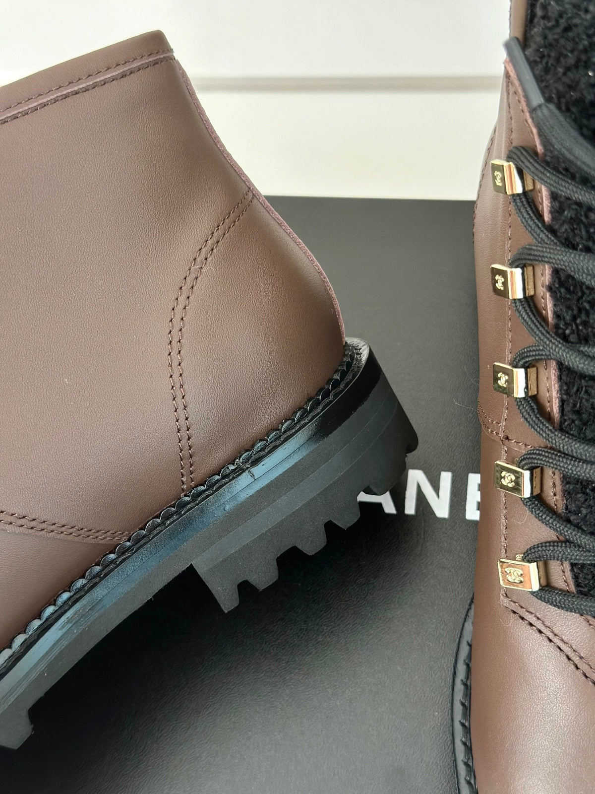 Chanel 2026 Lace-Up Combat Boots Leather Wool 188626