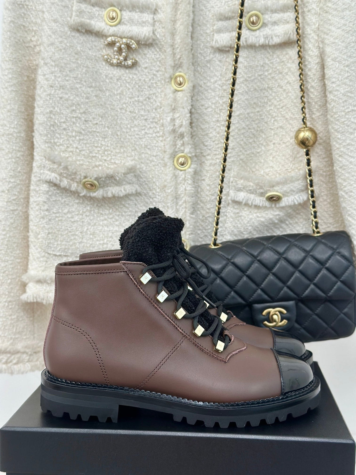 Chanel 2026 Lace-Up Combat Boots Leather Wool 188626