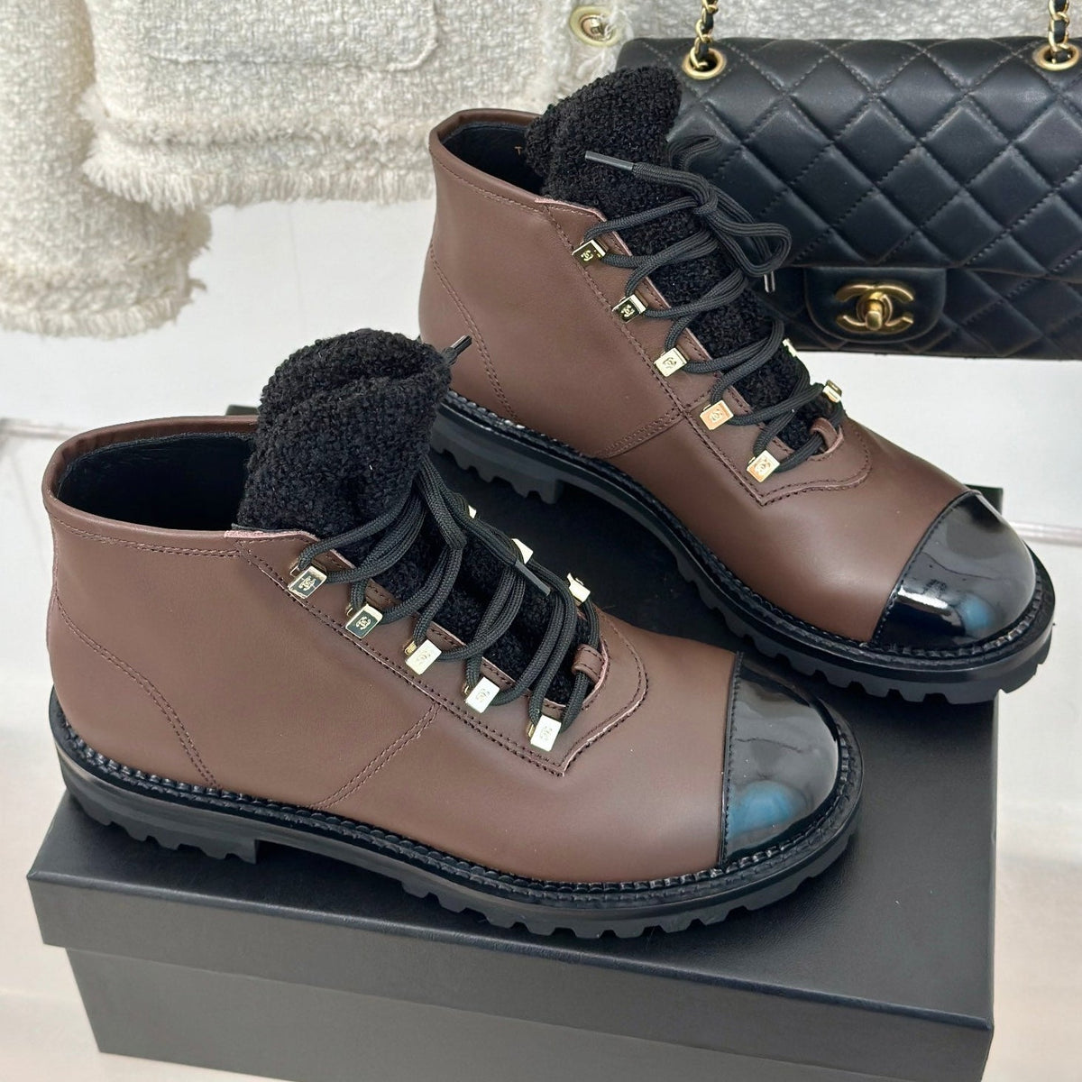 Chanel 2026 Lace-Up Combat Boots Leather Wool 188626
