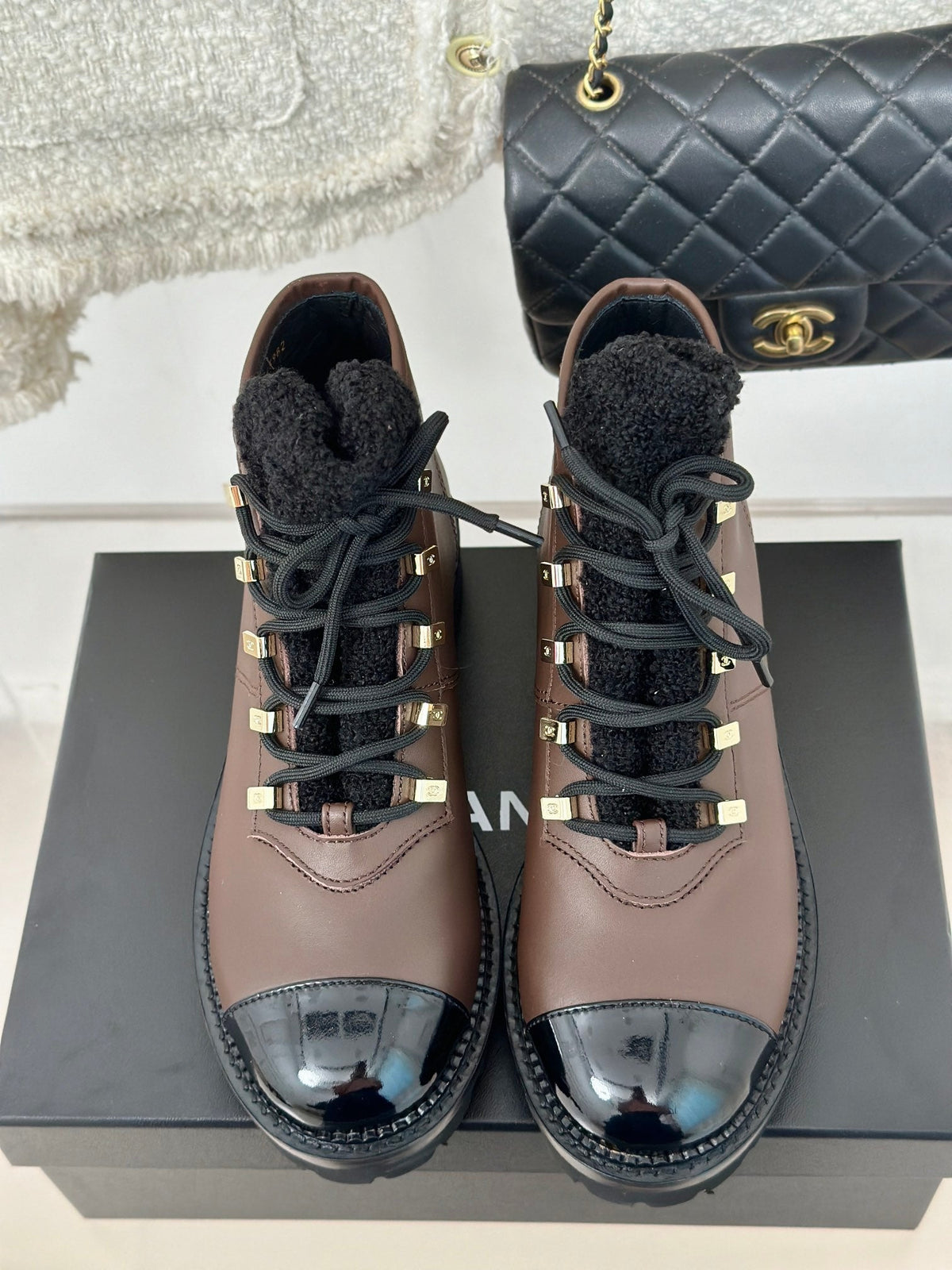 Chanel 2026 Lace-Up Combat Boots Leather Wool 188626