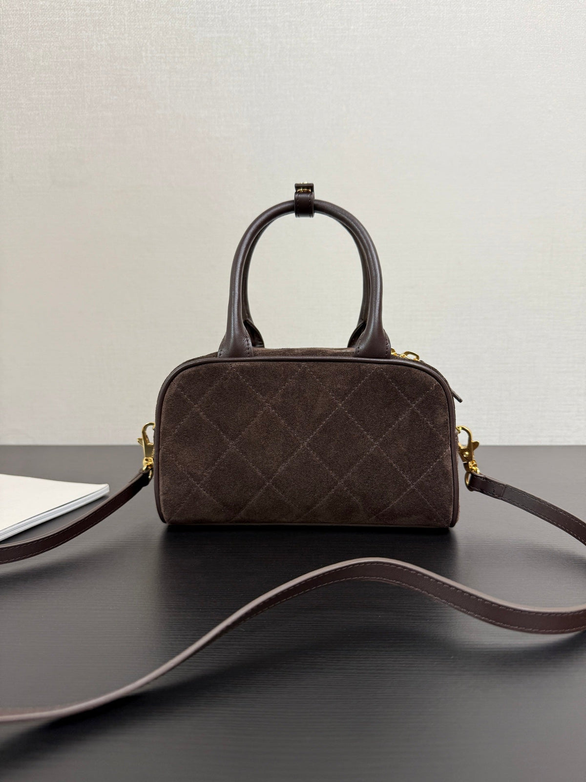 Chanel 2026 Pouch With Leather Strap 21cm Dark Brown Suede