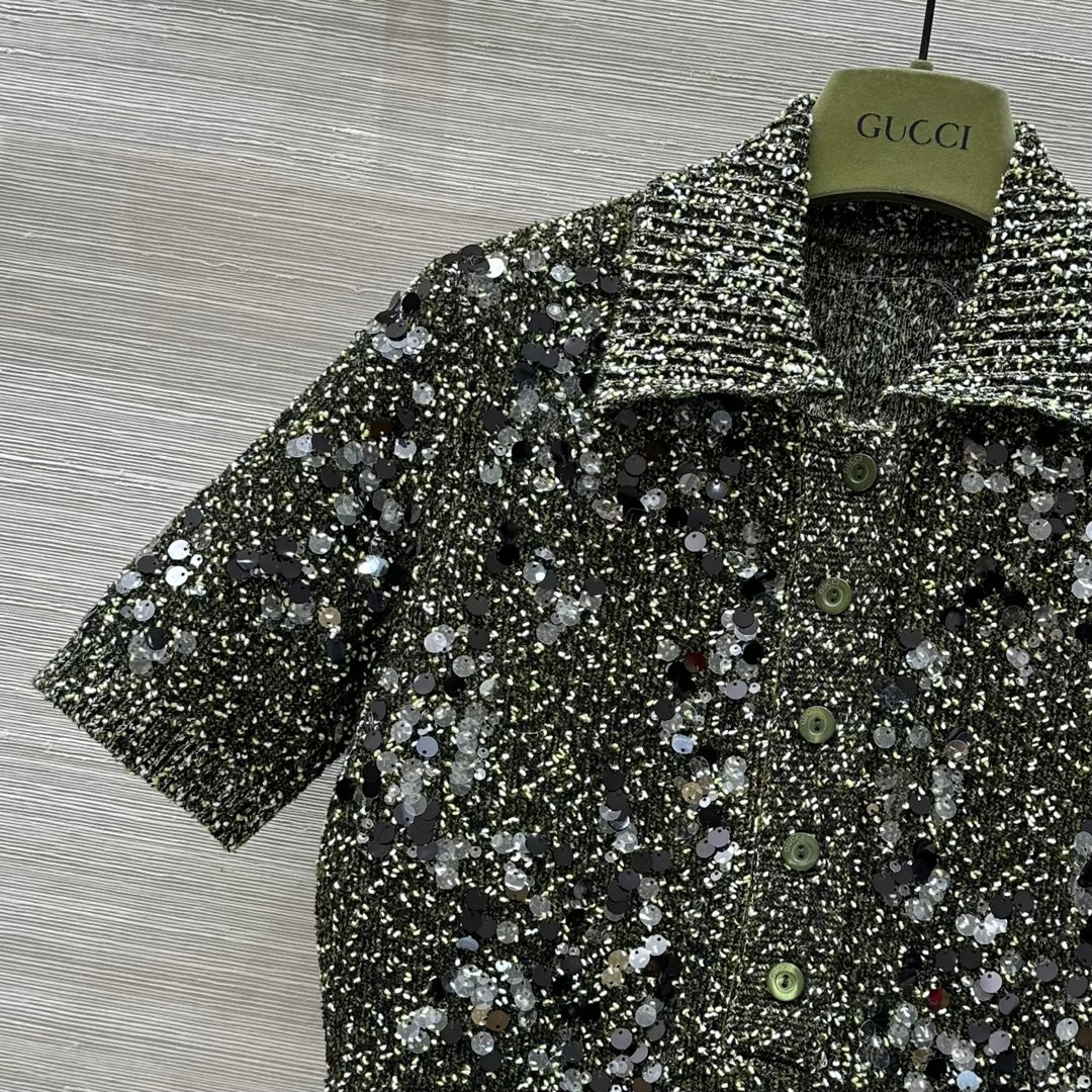 Gucci Knitted Polo Short-sleeved Top Green Wool