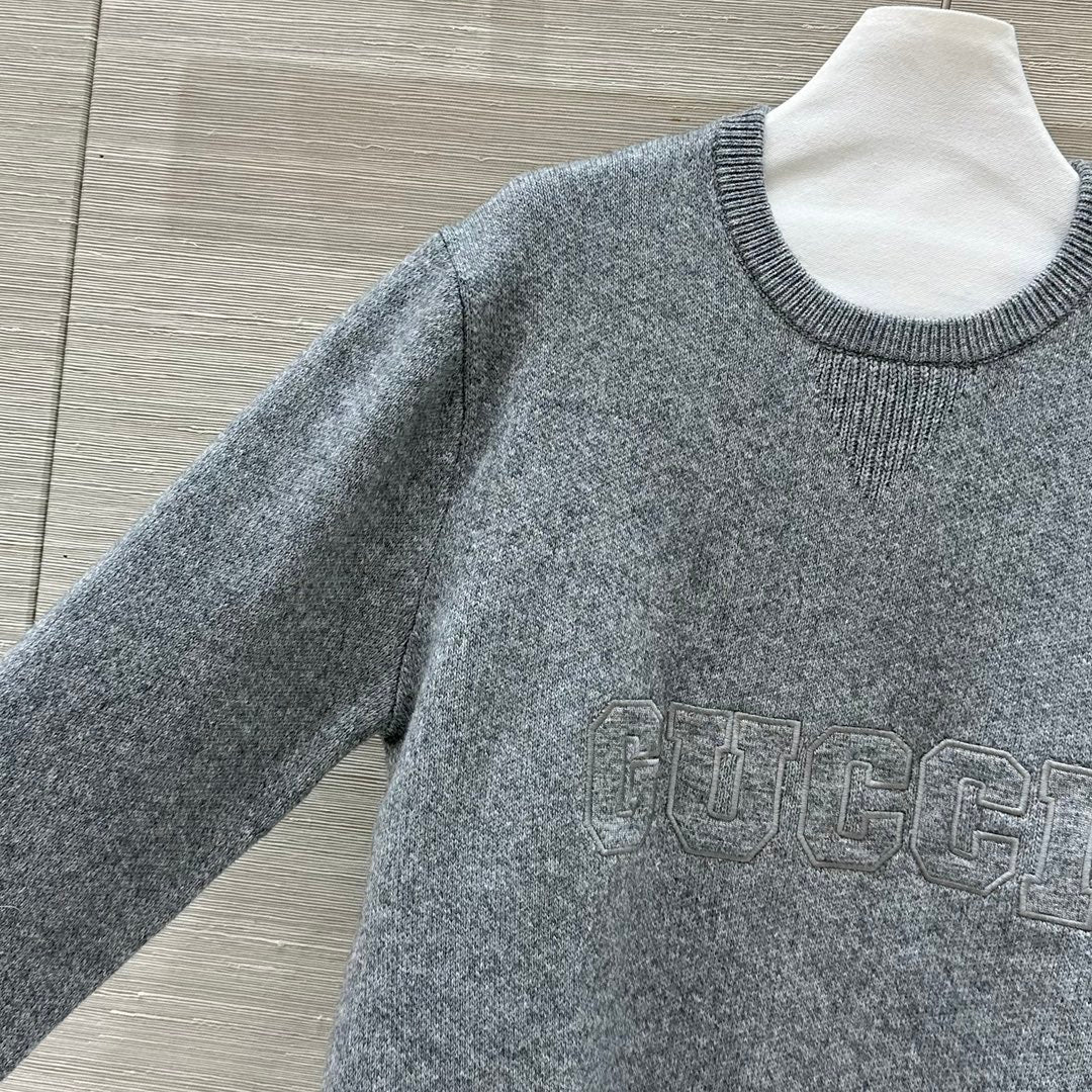 Gucci 25 Embroidered Pullover Sweater Gray Wool