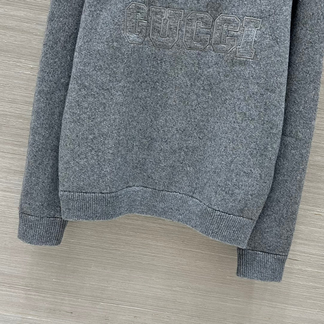 Gucci 25 Embroidered Pullover Sweater Gray Wool