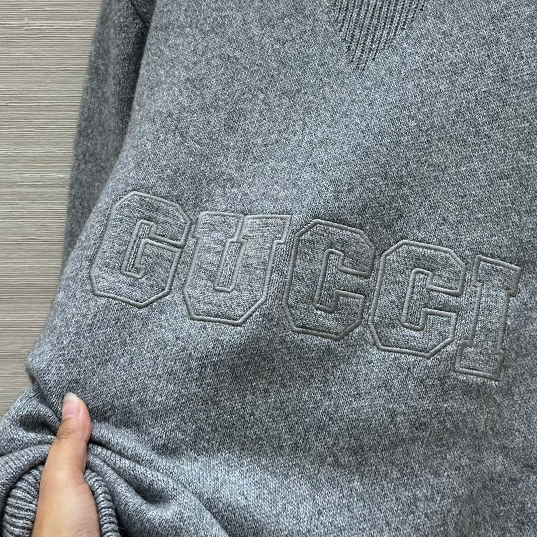 Gucci 25 Embroidered Pullover Sweater Gray Wool
