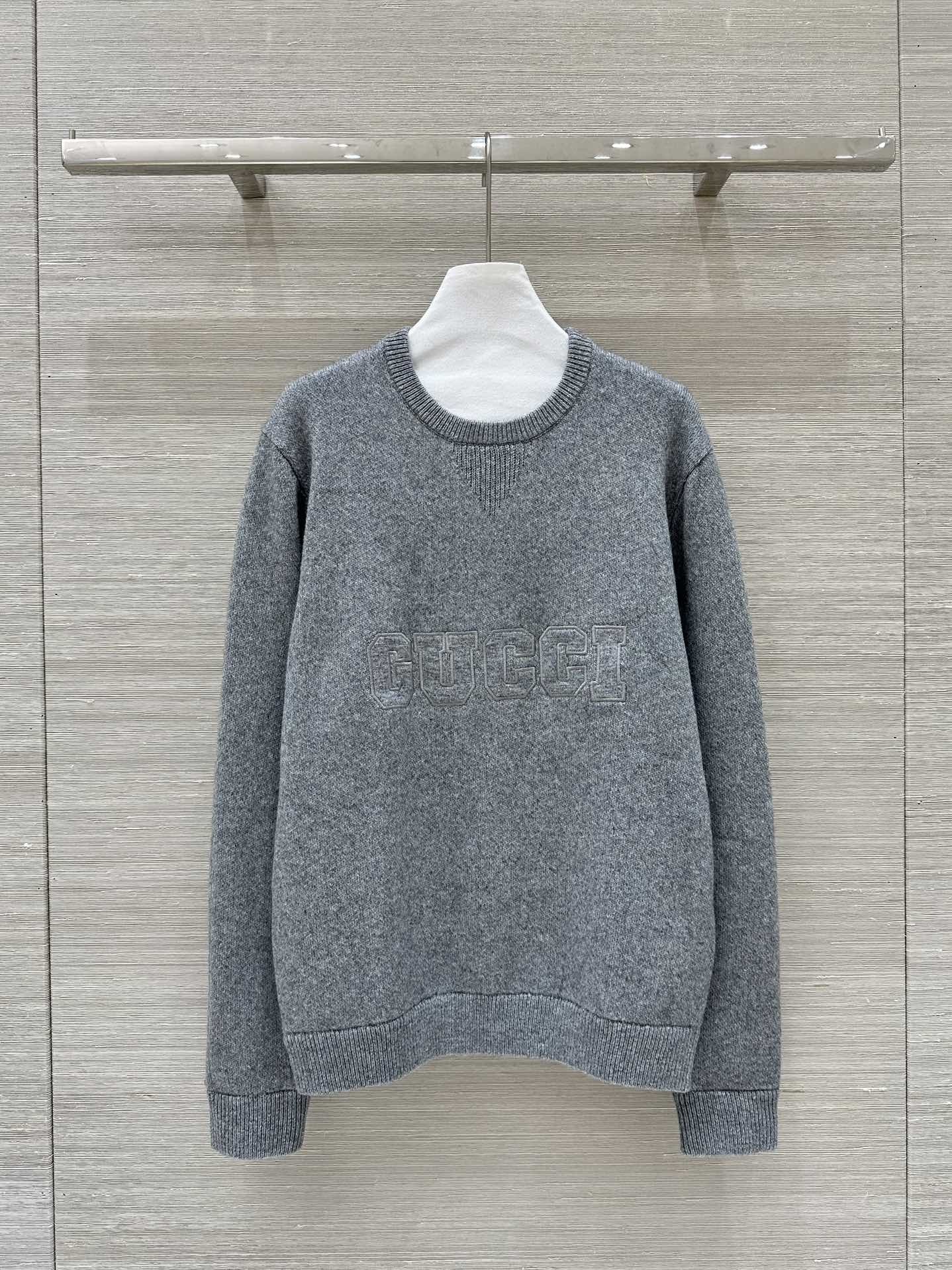 Gucci 25 Embroidered Pullover Sweater Gray Wool