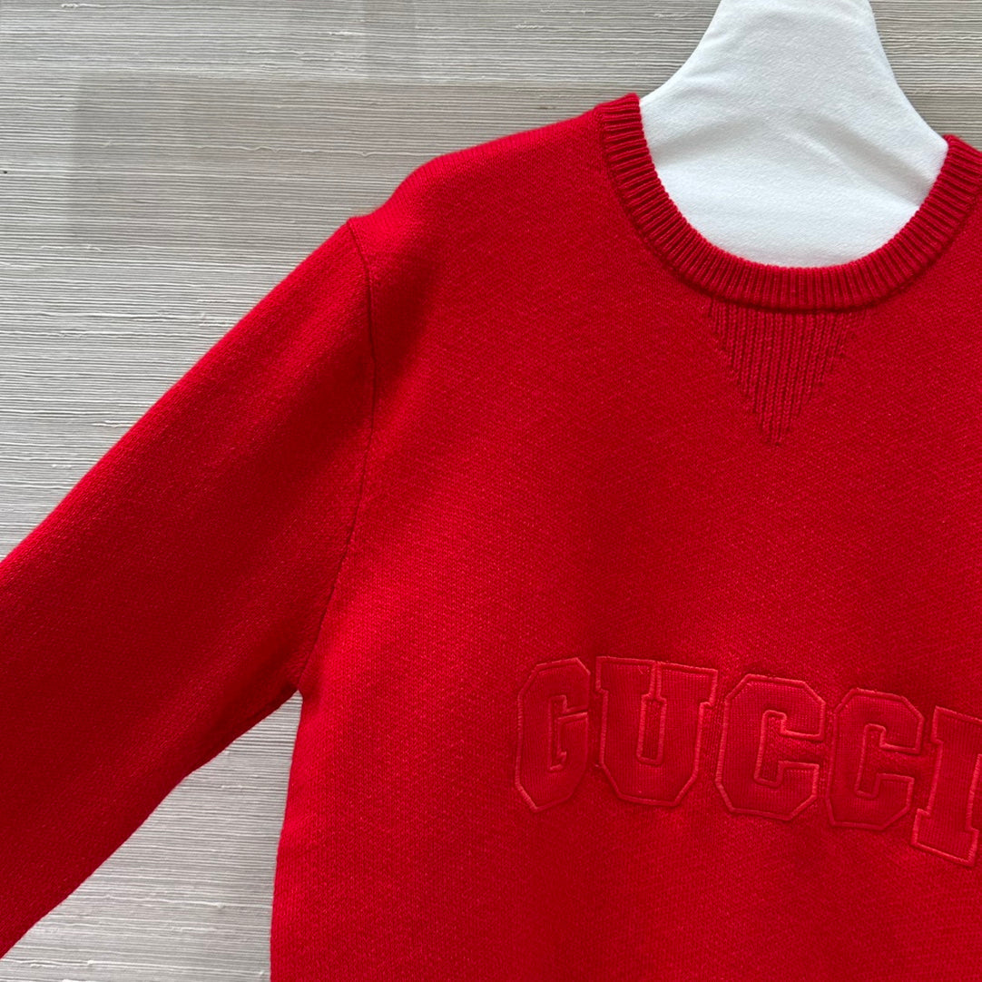 Gucci 25 Embroidered Pullover Sweater Red Wool