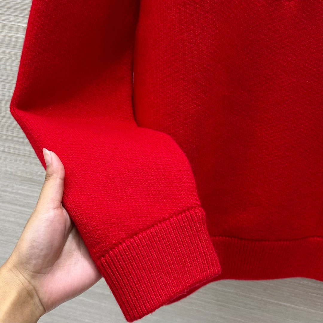 Gucci 25 Embroidered Pullover Sweater Red Wool