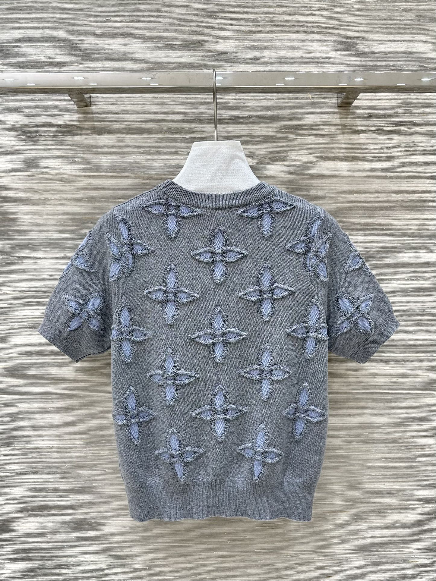 LV 25 Knitted Short-Sleeved Top Grey Wool