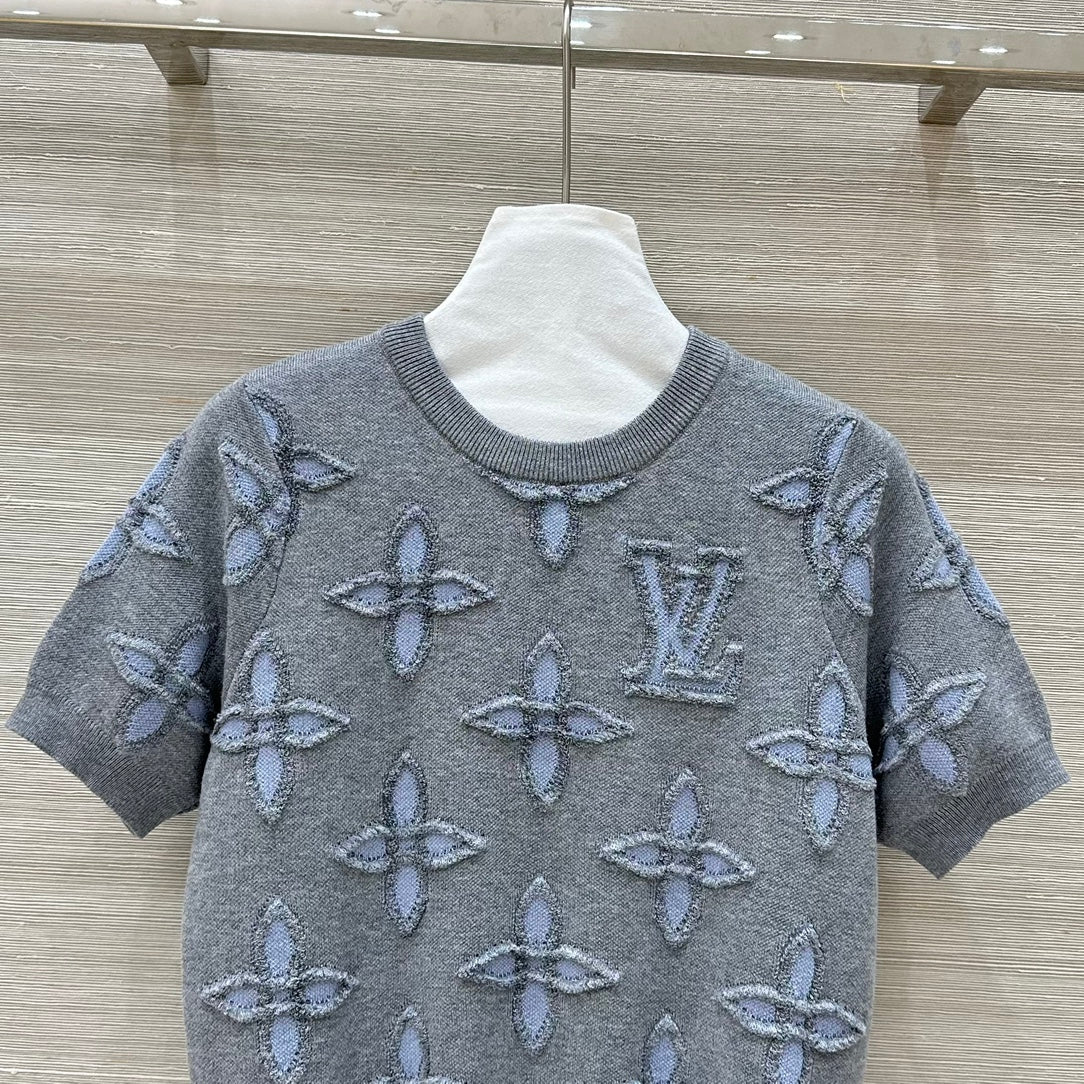 LV 25 Knitted Short-Sleeved Top Grey Wool