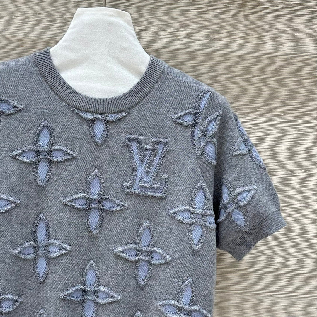 LV 25 Knitted Short-Sleeved Top Grey Wool
