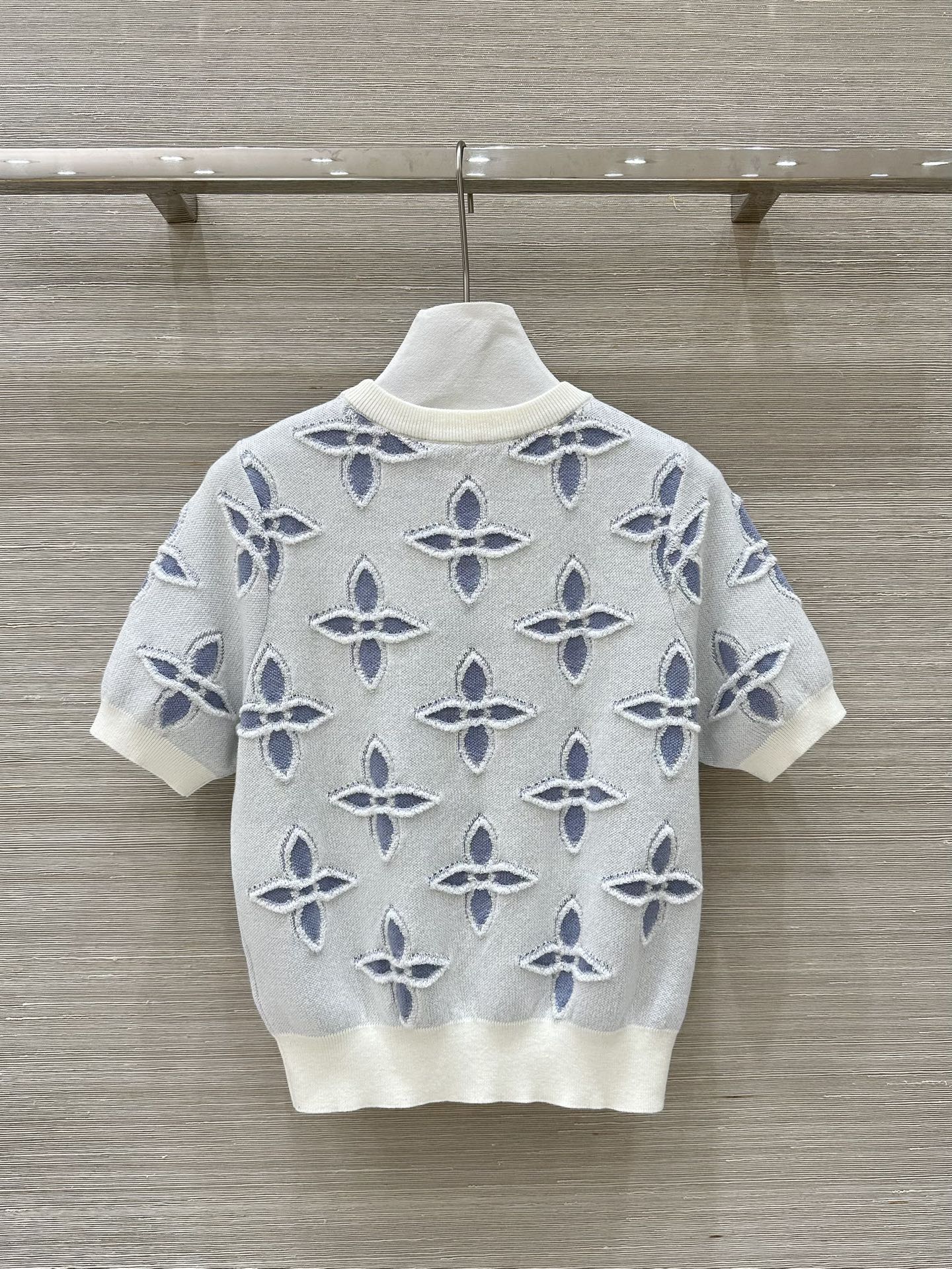 LV 25 Knitted Short-Sleeved Top Blue Wool