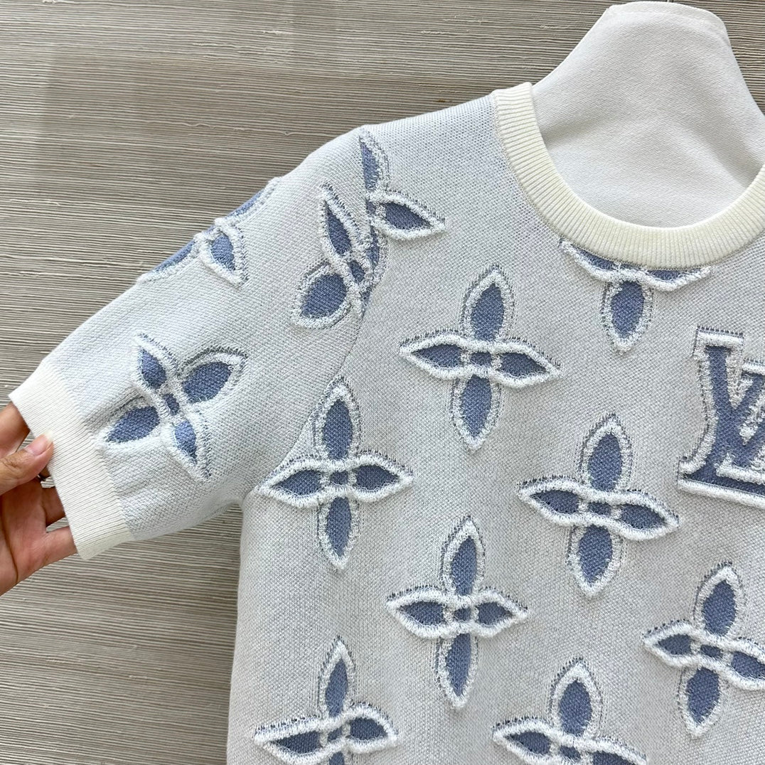 LV 25 Knitted Short-Sleeved Top Blue Wool