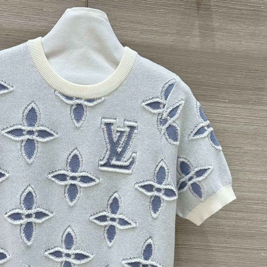 LV 25 Knitted Short-Sleeved Top Blue Wool