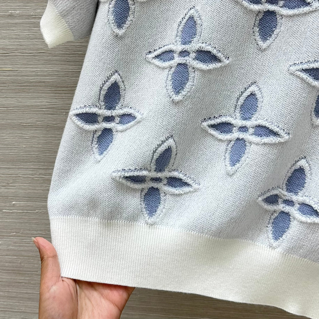 LV 25 Knitted Short-Sleeved Top Blue Wool