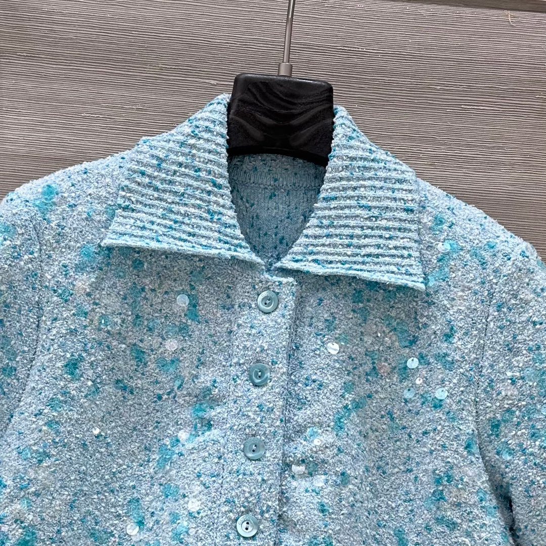 Gucci Knitted Polo Short-sleeved Top Blue Wool