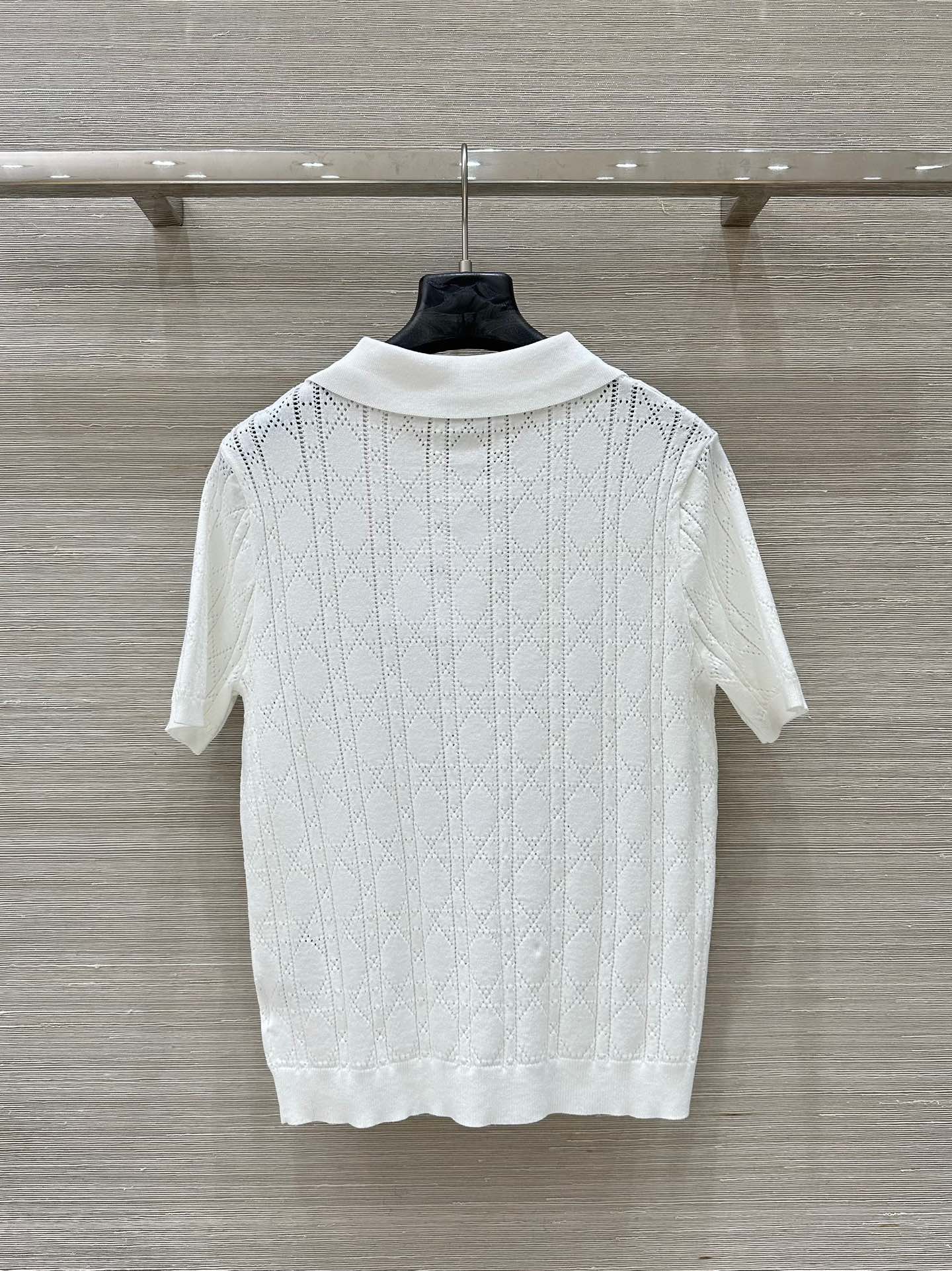 CD 25 Hollow Polo Knitted Short-sleeved Top White Silk Wool