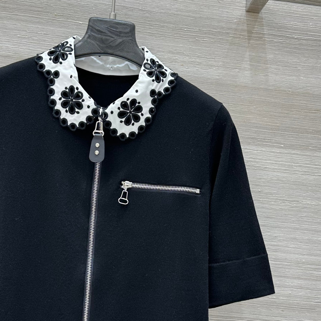 LV 25 Flower T Shirt Black Cotton