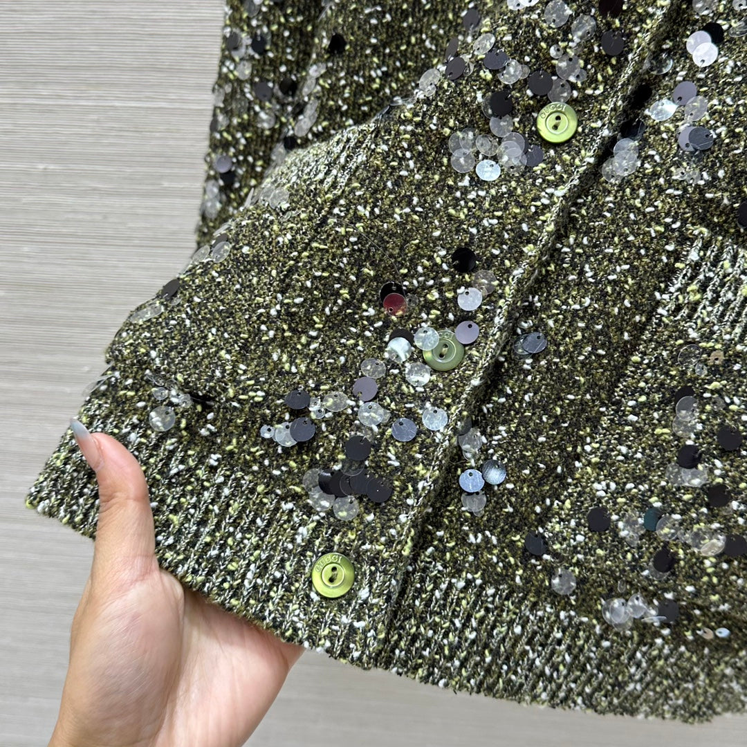 Gucci 25 Knitted Polo Long-sleeved Top Green Gray Wool