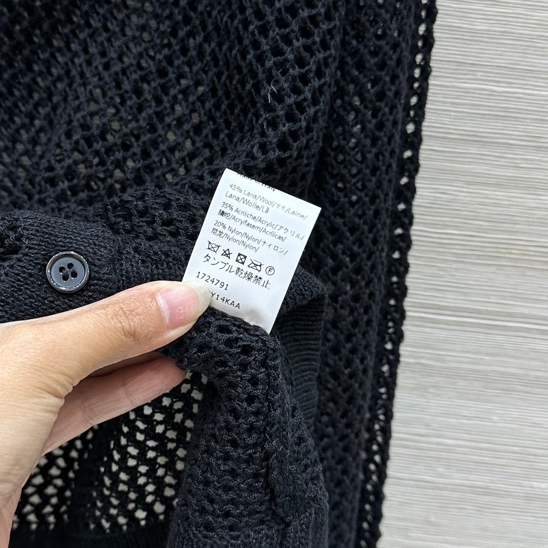Loewe 25 Mesh Hollow Knitted Cardigan Black Wool