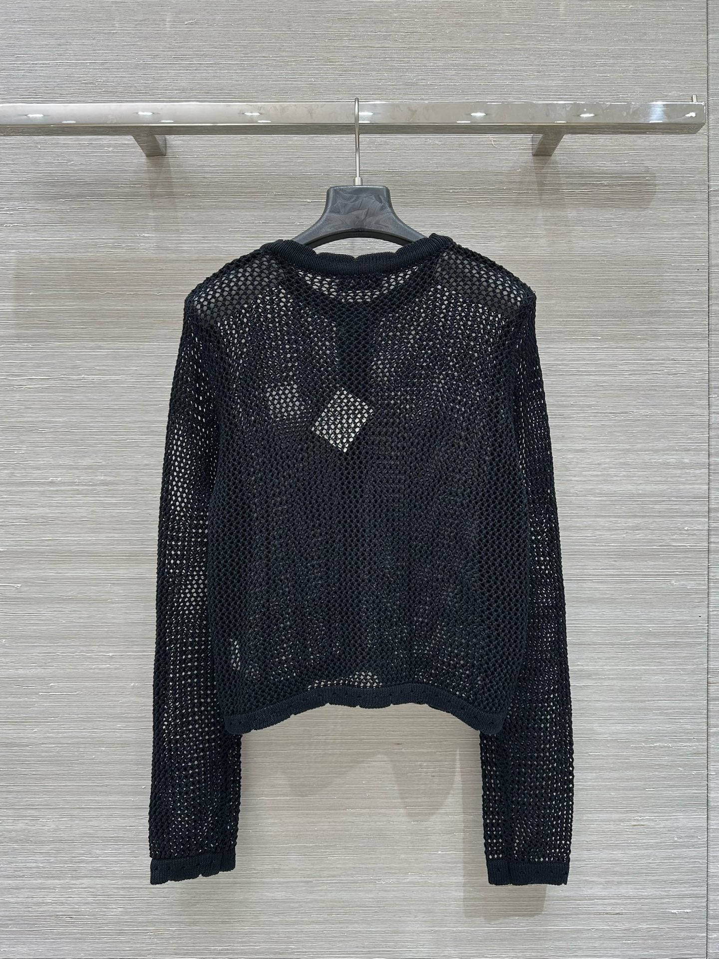 Loewe 25 Mesh Hollow Knitted Cardigan Black Wool