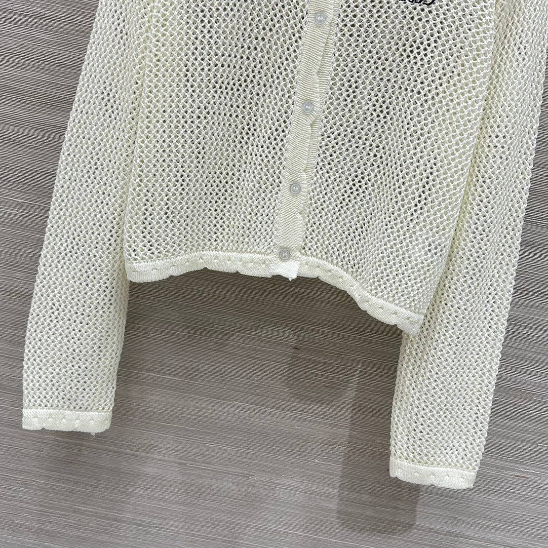 Loewe 25 Mesh Hollow Knitted Cardigan Ivory Wool