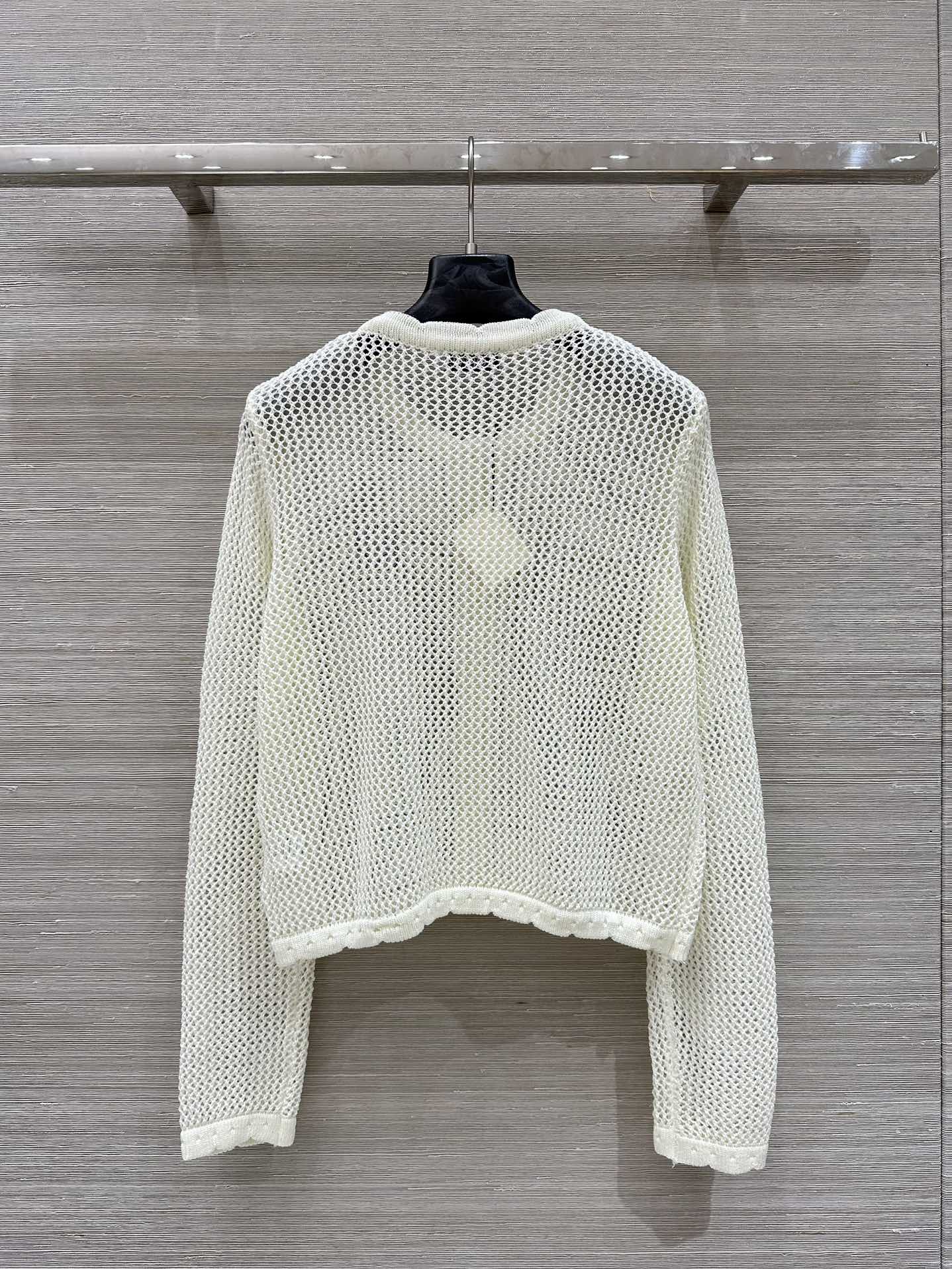 Loewe 25 Mesh Hollow Knitted Cardigan Ivory Wool