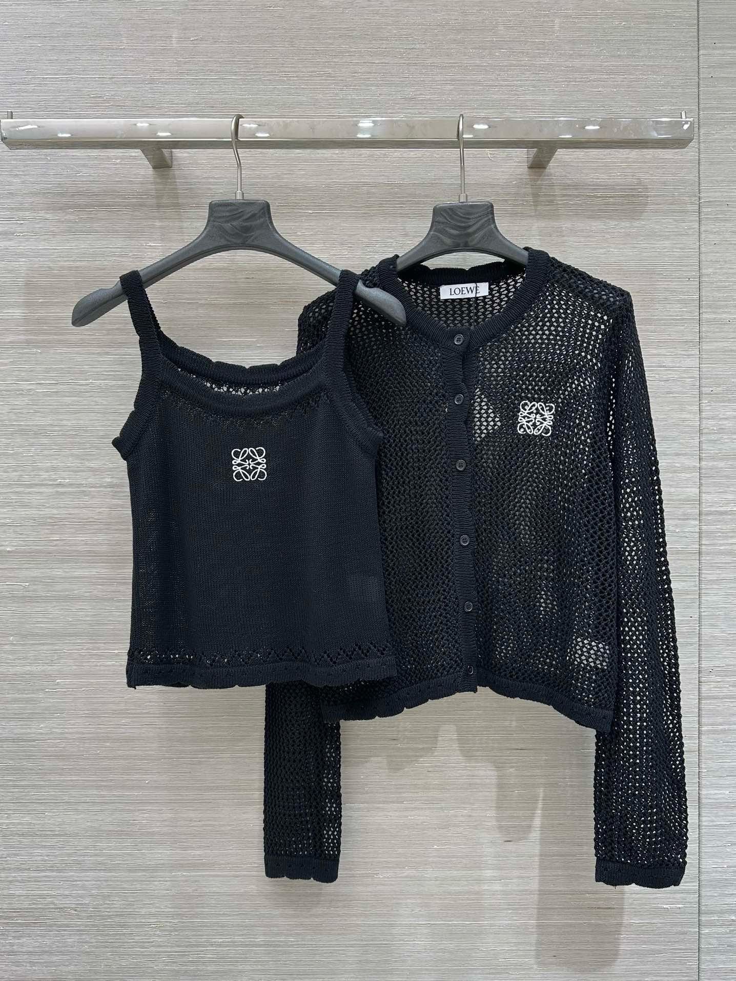 Loewe 25 Mesh Hollow Knitted Cardigan Black Wool