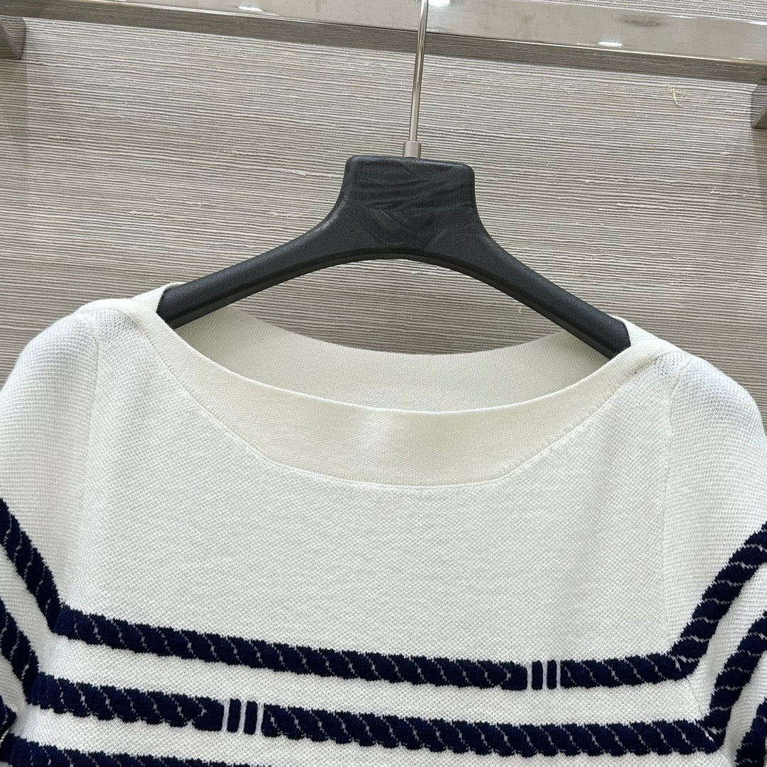 LV 25  Button Rope Short-Sleeved Shirt White Blue Wool