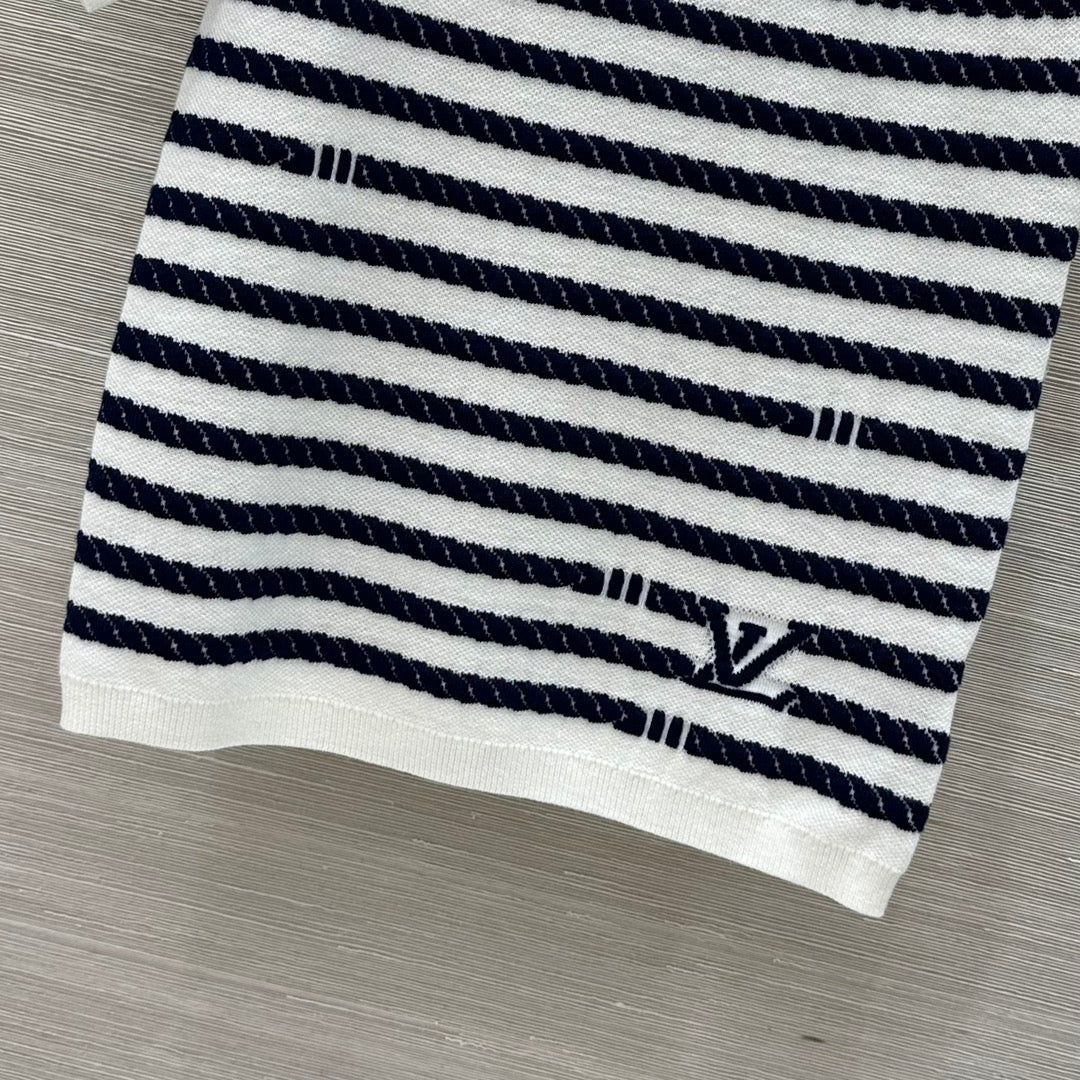 LV 25  Button Rope Short-Sleeved Shirt White Blue Wool