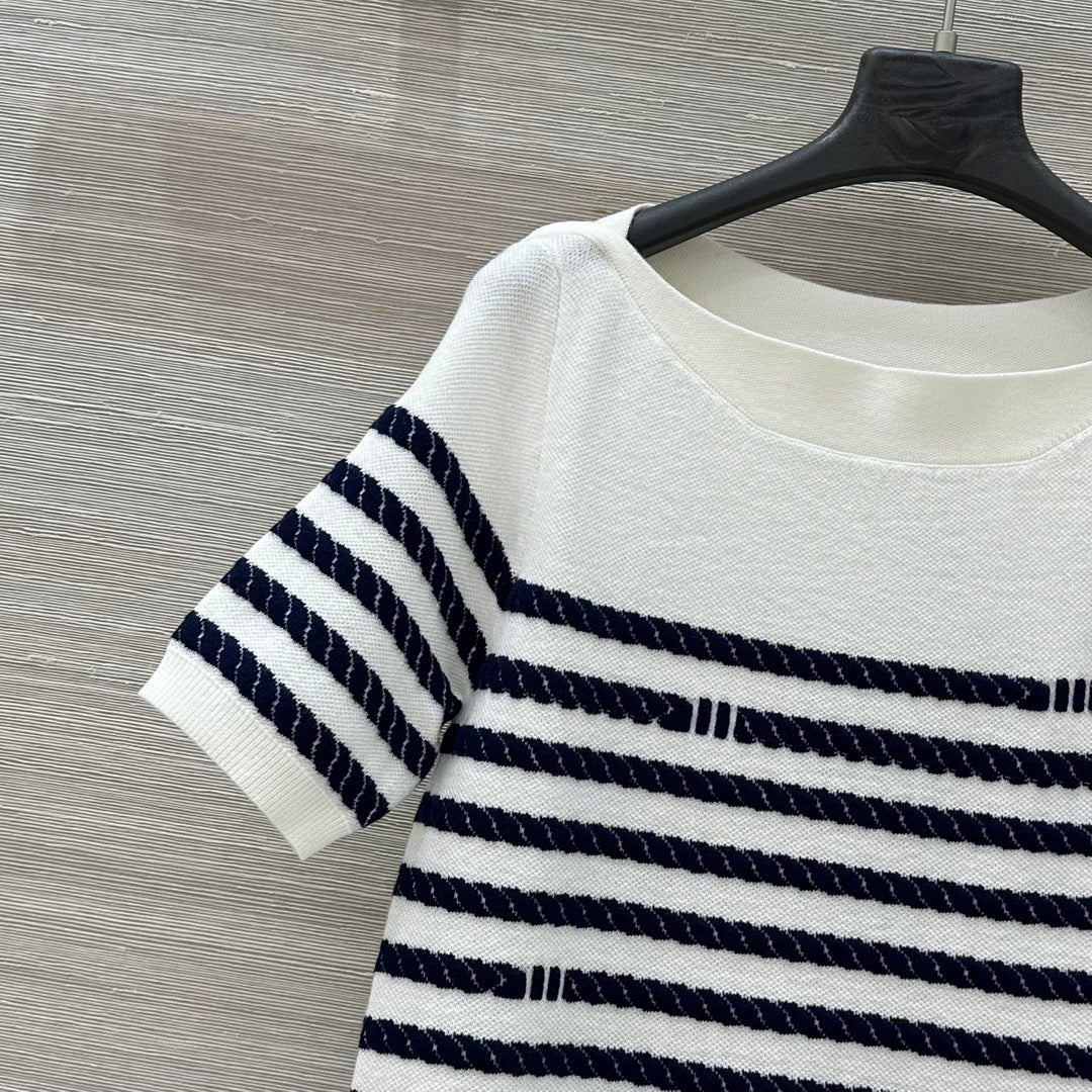 LV 25  Button Rope Short-Sleeved Shirt White Blue Wool