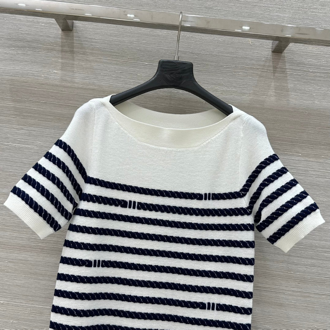 LV 25  Button Rope Short-Sleeved Shirt White Blue Wool