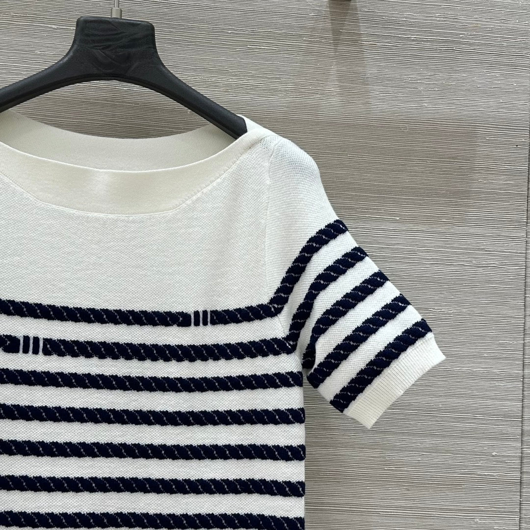 LV 25  Button Rope Short-Sleeved Shirt White Blue Wool