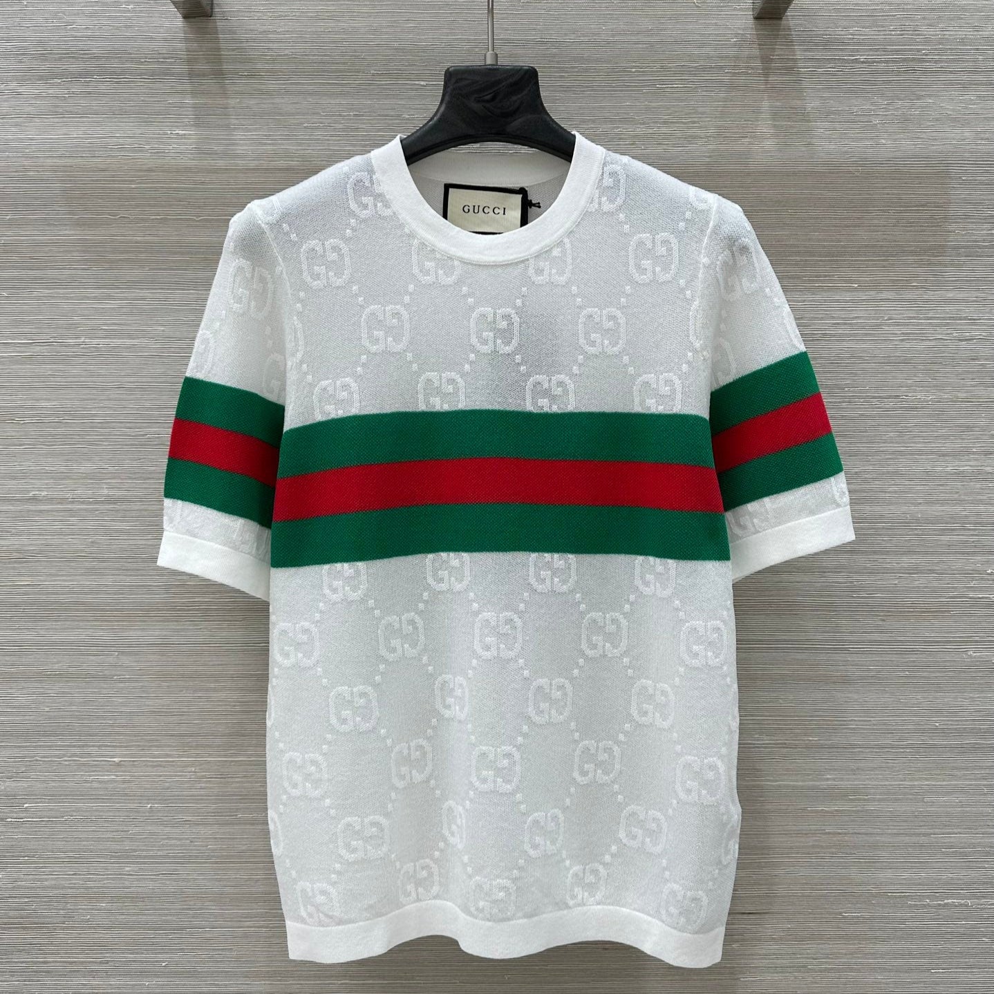 Gucci 25 Mesh Short-sleeved Top White Tencel