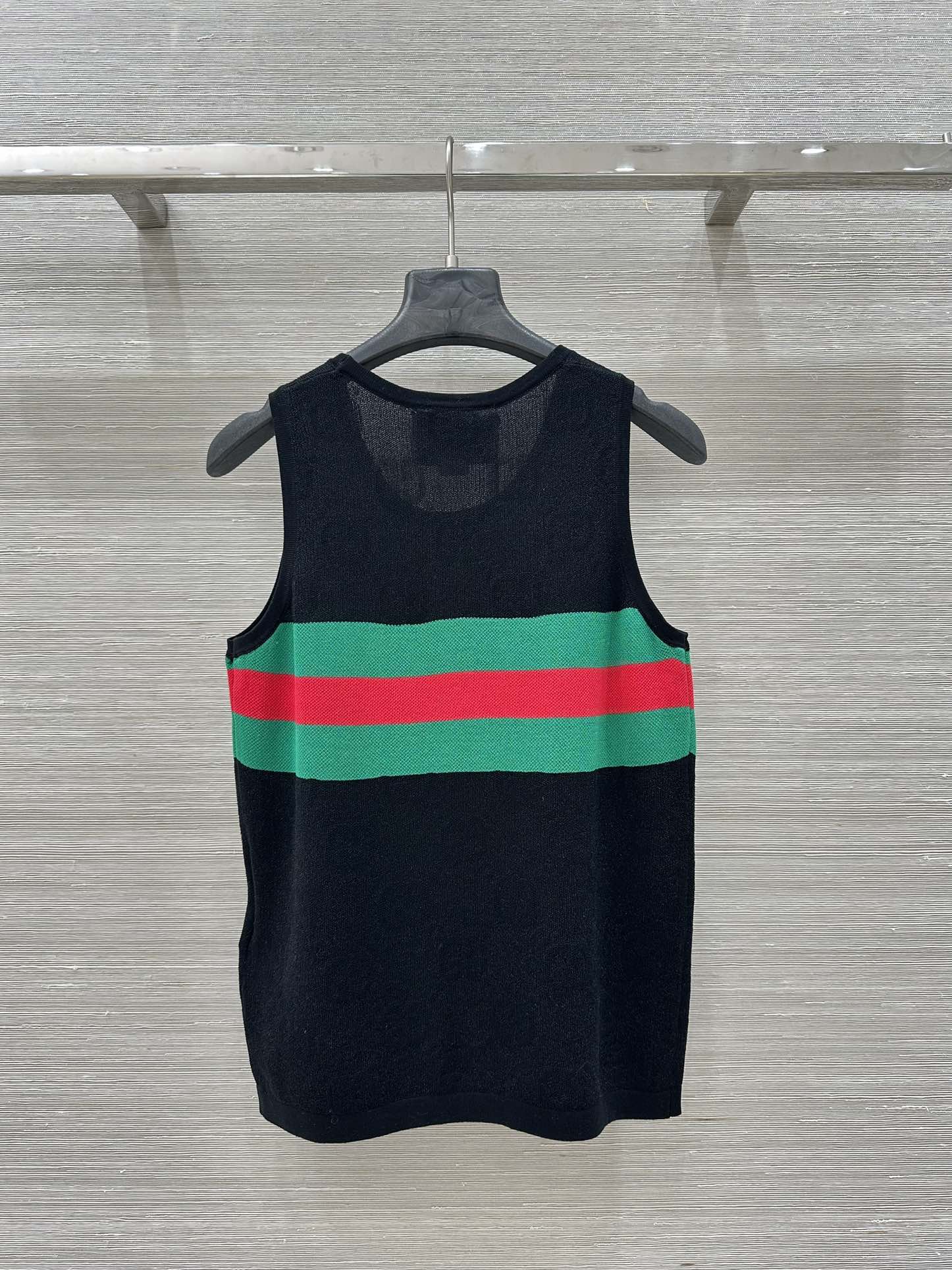 Gucci 25 Embroidered Jacquard Mesh Vest Top Black Tencel