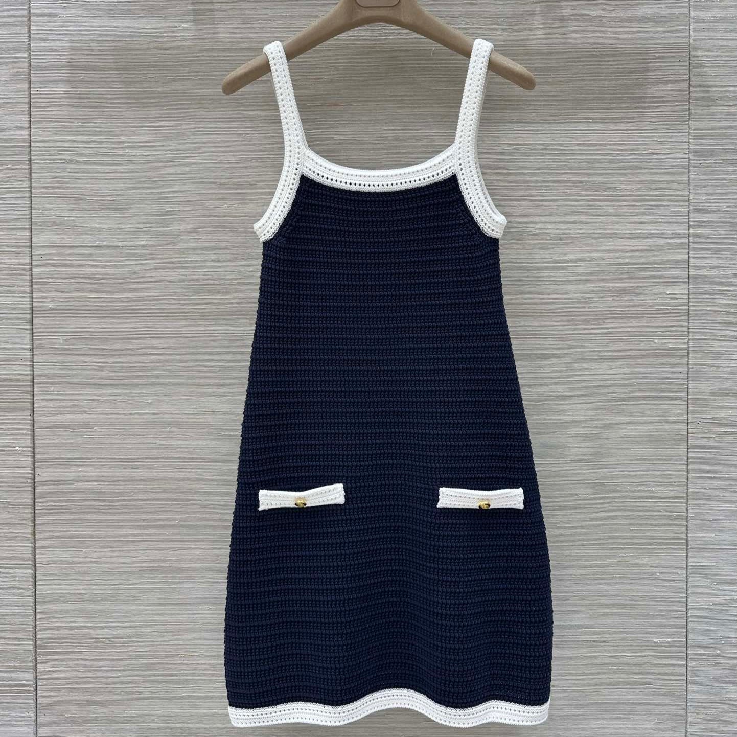 Gucci 25 Knitted Suspender Dress Blue White Cotton