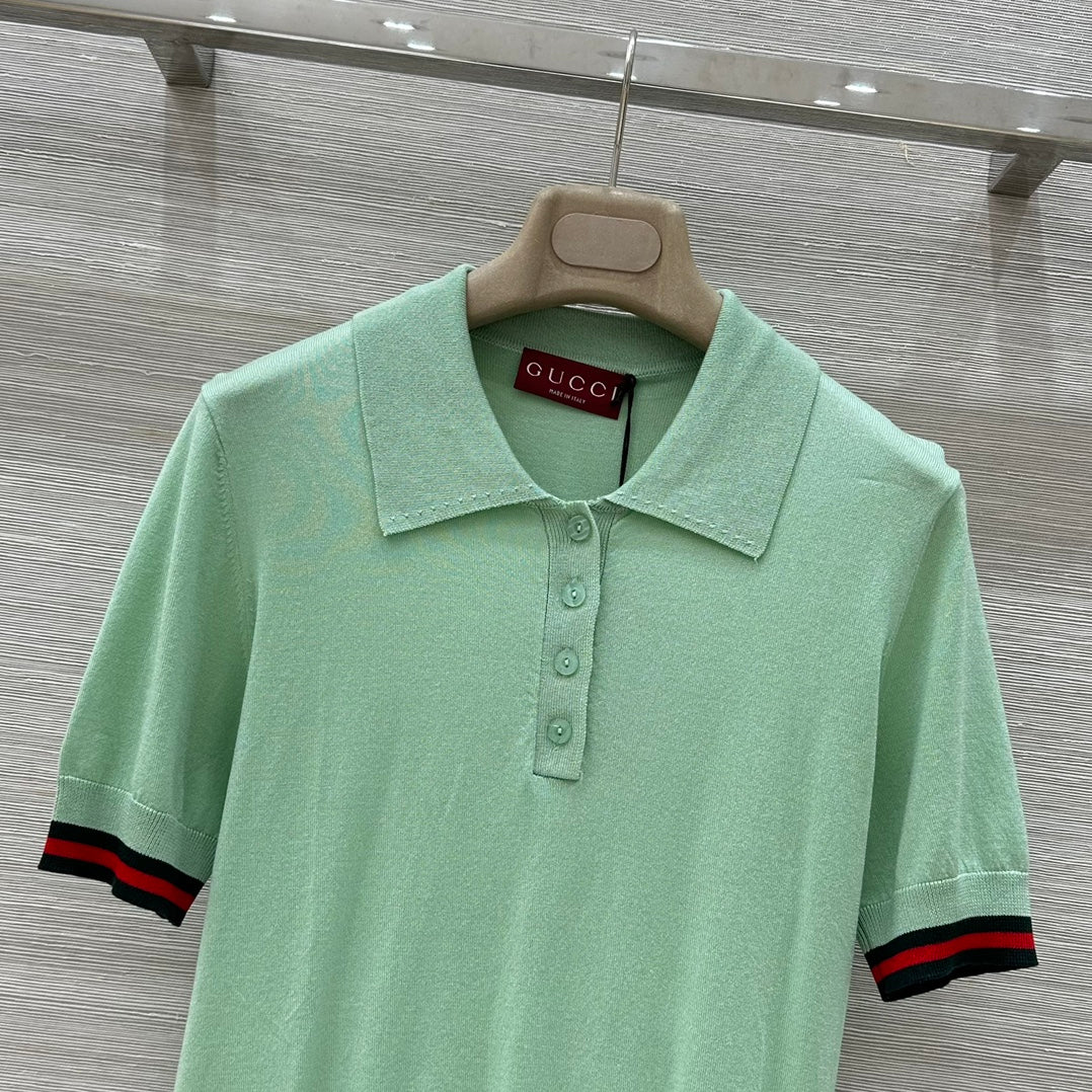 Gucci 25 Polo Short-sleeved Top Green Cashmere