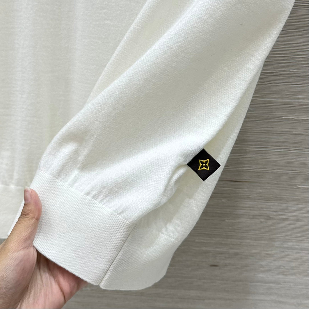 LV 25 Button Rope Jacquard Knitted T-Shirt White Wool Polyester