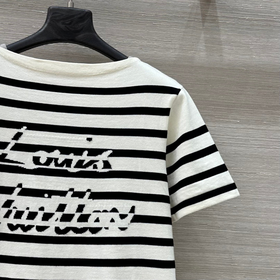 LV 25 Striped Letter Jacquard One-Shoulder Knitted White Black Cotton Polyester