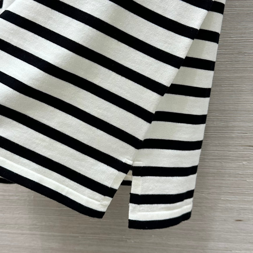 LV 25 Striped Letter Jacquard One-Shoulder Knitted White Black Cotton Polyester