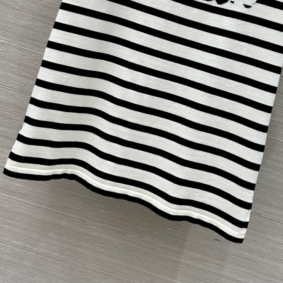 LV 25 Striped Letter Jacquard One-Shoulder Knitted White Black Cotton Polyester