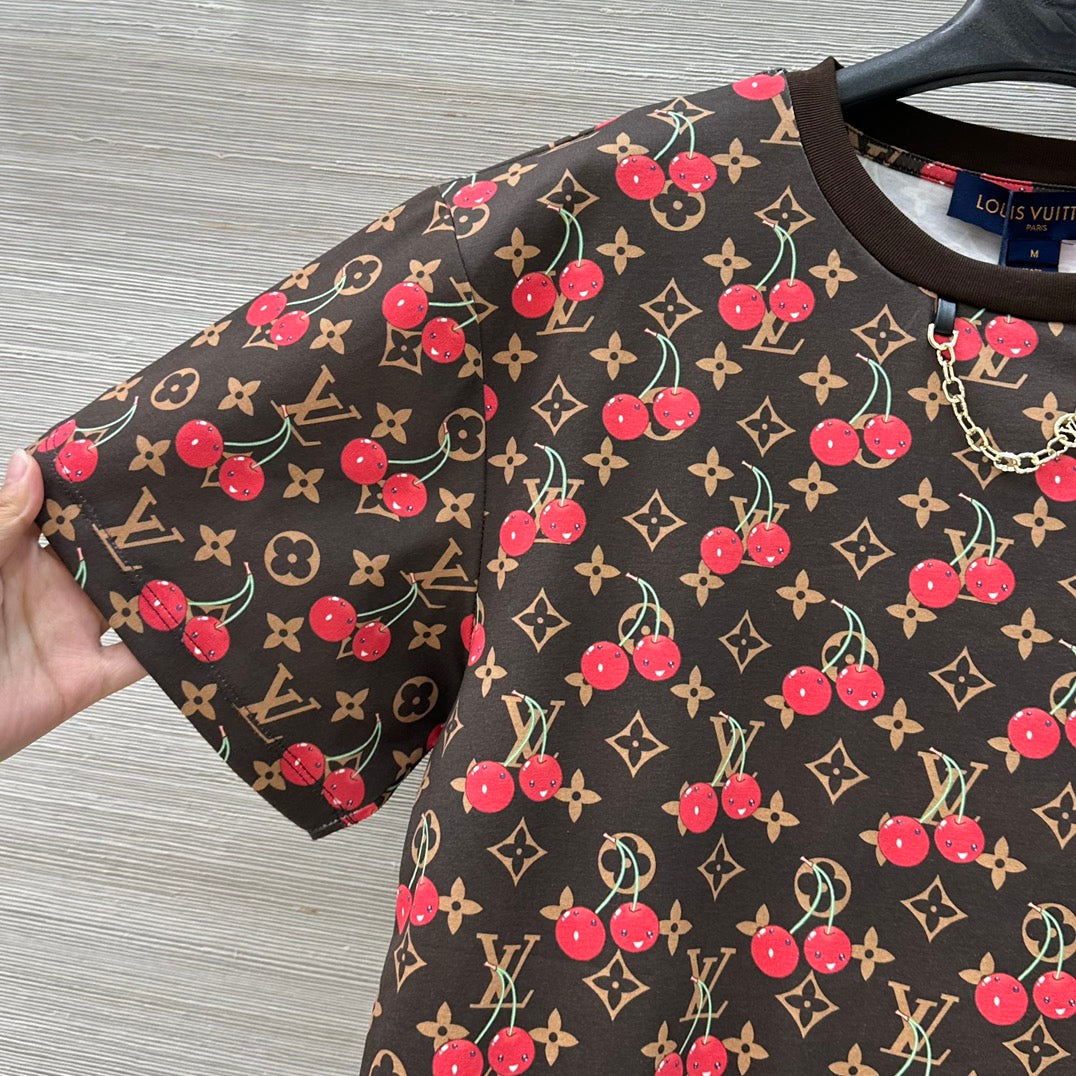 LV Classic Monogram Print Cherry Brown Red Cotton