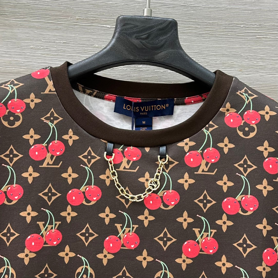 LV Classic Monogram Print Cherry Brown Red Cotton