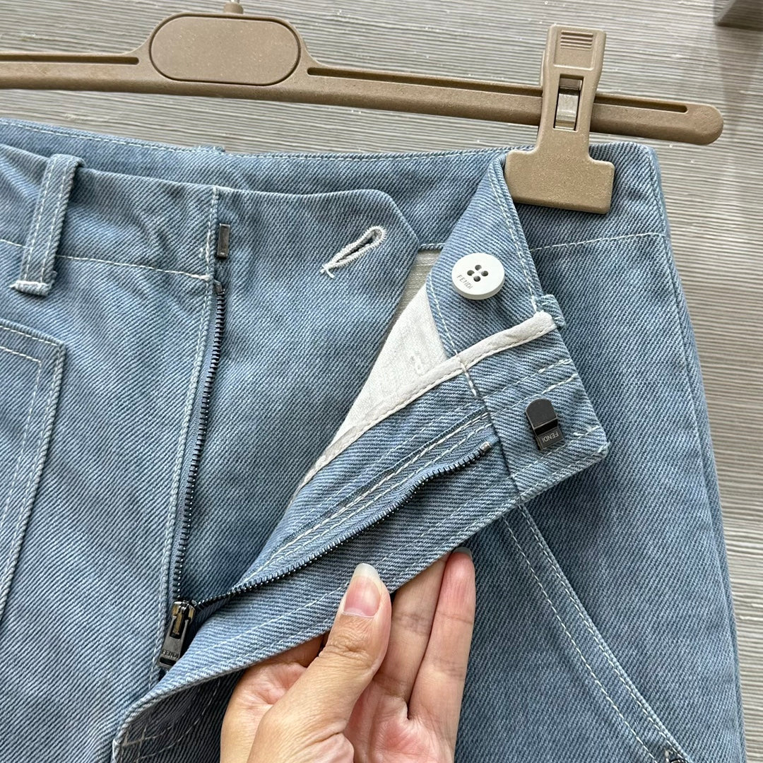 Fendi 25 Straight Jeans Haze Blue Cotton