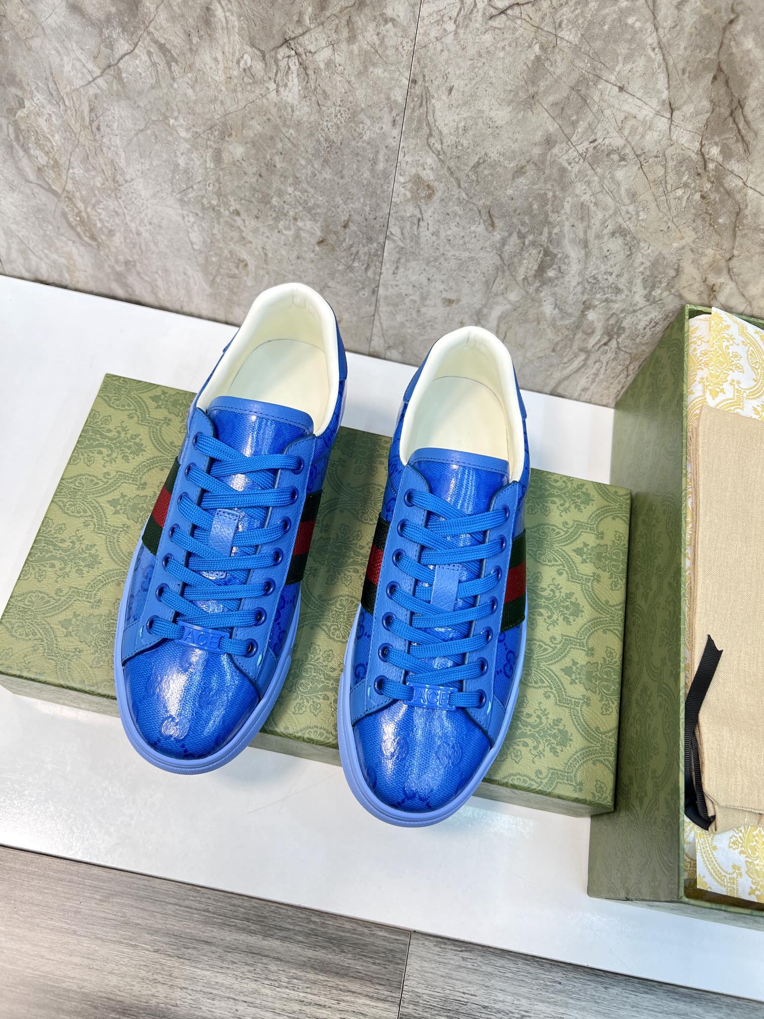 GG Men's ACE Sneaker Blue Calfskin 525957