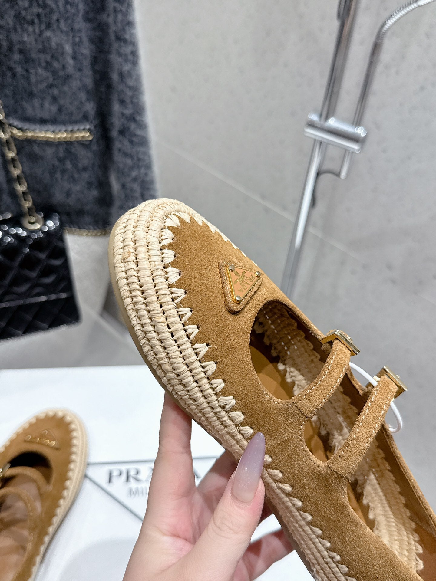 Pra 2025 Ballet Flat Brown Beige Suede Woven 554290