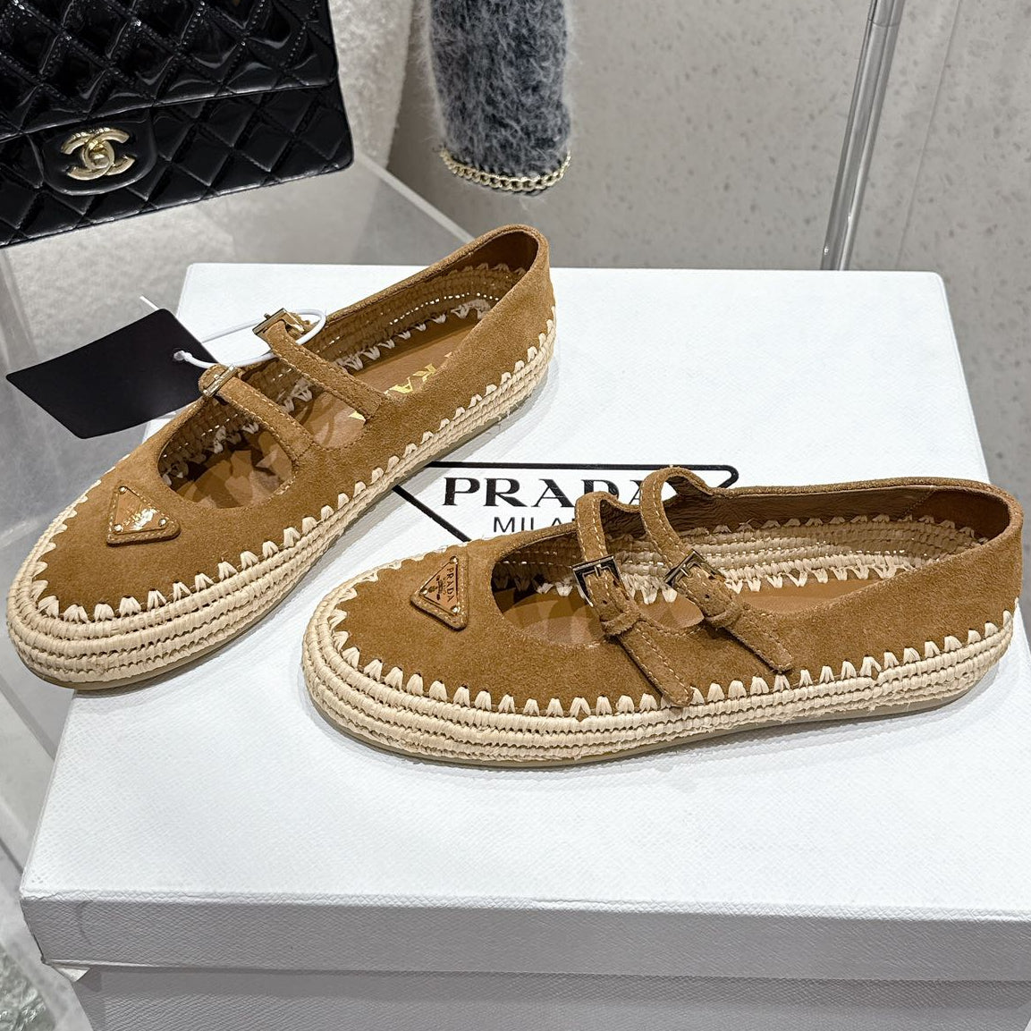 Pra 2025 Ballet Flat Brown Beige Suede Woven 554290